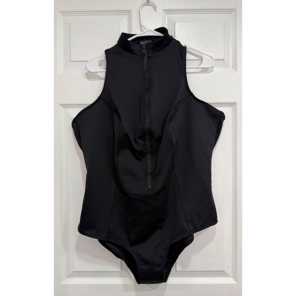 Fox & Royal City Chic XL 22 Black Neoprene Zip Front One Piece Swimsuit NWT